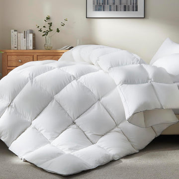 Goose Feather Down Fiber Comforter Queen - All Season White Fluffy Duvet Insert