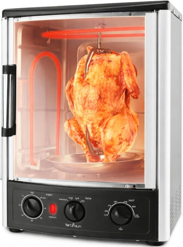Vertical Countertop Oven with Rotisserie, Bake, Broil, & Kebab Rack Functions - Adjustable Settings 