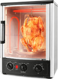 Vertical Countertop Oven with Rotisserie, Bake, Broil, & Kebab Rack Functions - Adjustable Settings 