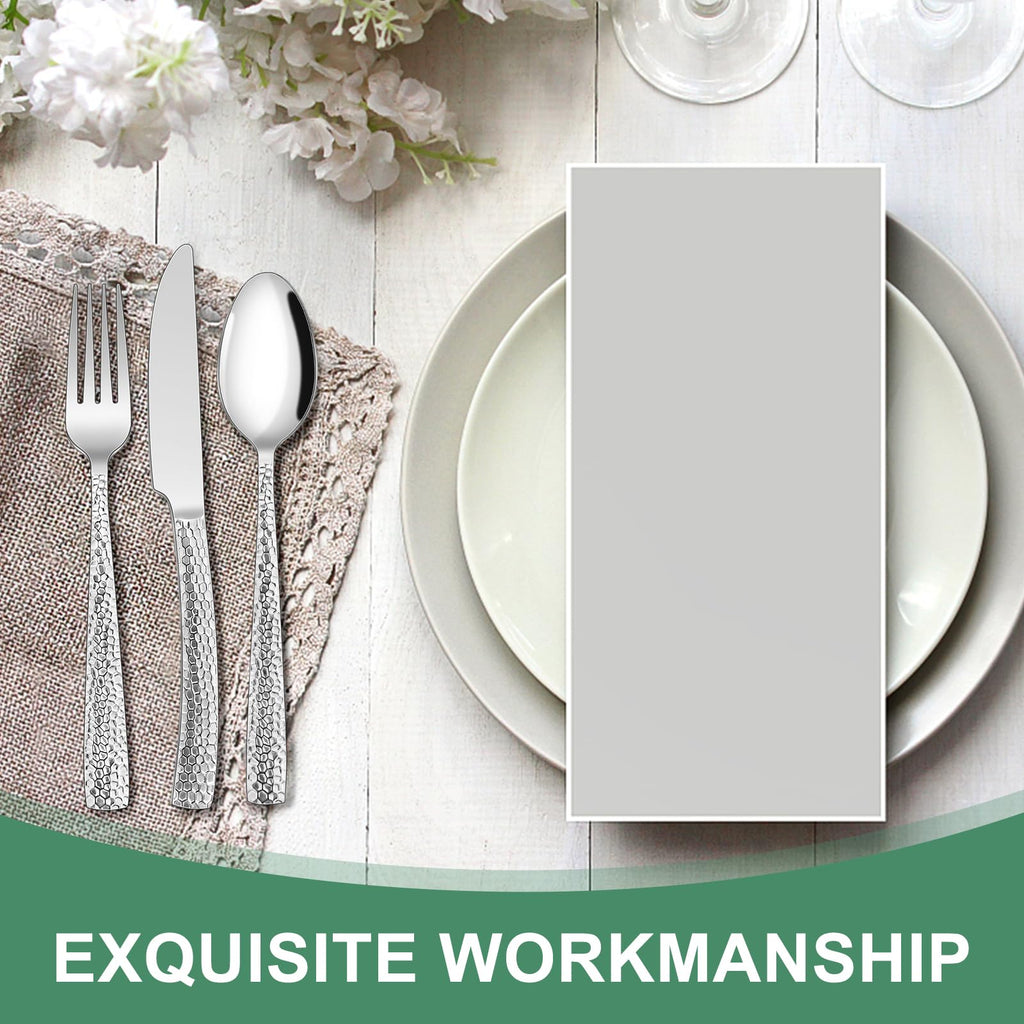Hammered Silverware Set, 40-Piece Stainless Steel Wave Flatware Set for 8, Food-Grade Tableware Cutlery Set, Utensil