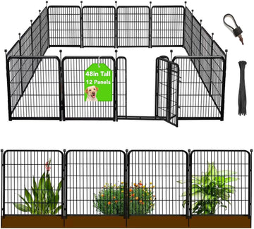 Tall Garden Fence with Gate 48 in(H)×27 in(L) 12 Panels Total 26.6 Ft(L), Garden Fencing to Keep Dogs Out, Heavy Duty