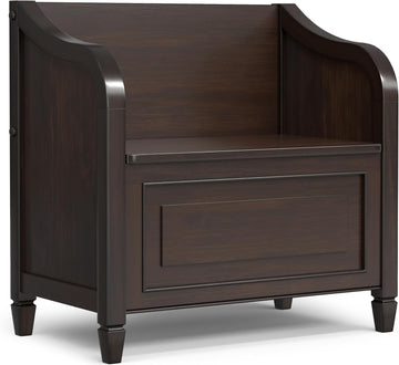 Connaught 51" Wide Solid Wood Trunk Bench in Black | Traditional entryway bench with lift-up lid and hidden storage