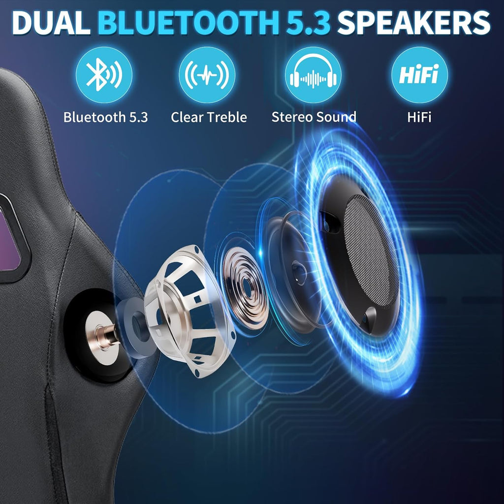 Gaming Chair with Bluetooth Speakers RGB LED Lights Computer Chair-Grey