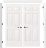 French Doors, 60" x 80" Hollow Core Interior Doors with Door Jamb & Hardware Kit and Silver Door Levers, 6-Panel