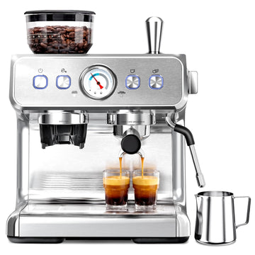 Espresso Machine with Grinder, 20 Bar Espresso Maker with Milk Frother, PID Temperature Control, 30 Grind Settings