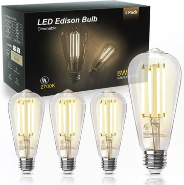 Edison Light Bulbs 60W Equivalent, Dimmable Vintage LED Light Bulbs, E26 Medium Base, Warm White 2700K, ST58, 8W