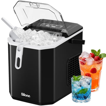 Ice Maker Countertop, Portable Ice Machine with Carry Handle, Self-Cleaning Ice Makers with Basket and Scoop, 9 Cubes