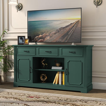 TV Stand with 3 Drawers for TV up to 65'', Wood Mid Century Television Cabinet with Adjustable Shelves, Entertainment