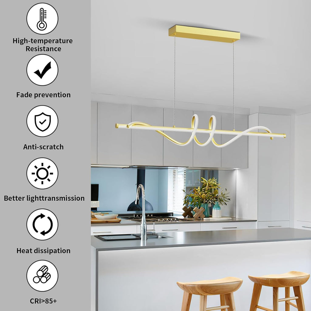 Modern LED Pendant Lights, 39in Gold Chandelier Dimmable with Remote Control 3000k-6000K Adjustable Color