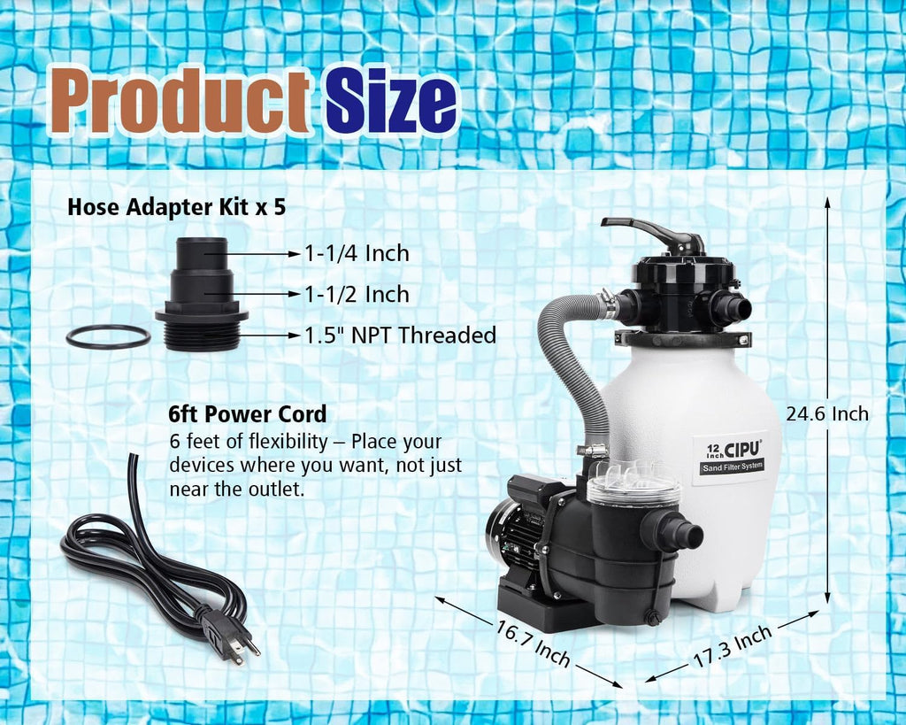 12-inch Sand Filter Pump System Handy 4-Way Valve for Above Ground Swimming Pools with Prefilter Pool Pump 115V