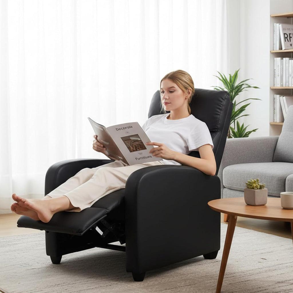 Recliner Chair - Adjustable Push Back PU Leather Recliner, Plush Reading Chair & Luxe Sofa Chair Chairs or Bedroom