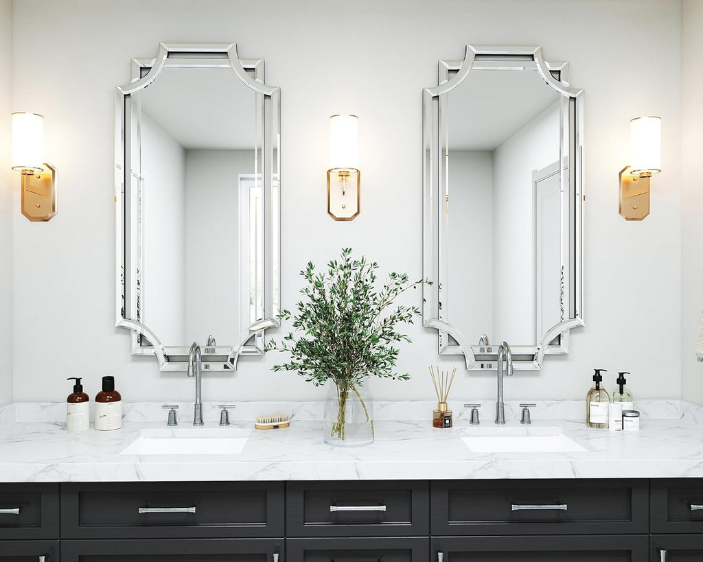 24" x 47" Large Mirror for Decor, Decorative Wall Mirror with Beveled Edge and Glass Pieces, Rectangle Wall Decor