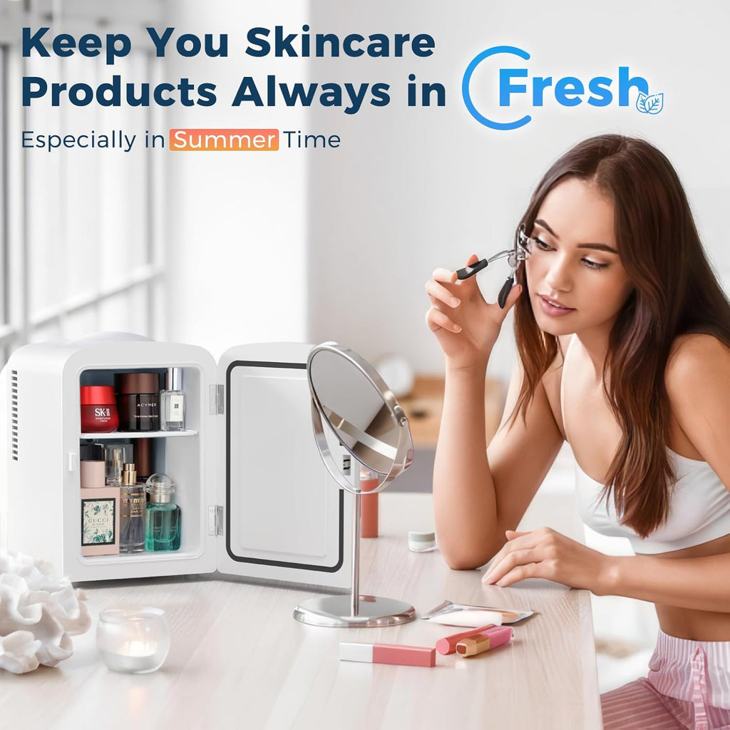 Compact Refrigerator, Portable Mini Fridge, Skin Care 4L Capacity/6 Cans, for Bedroom, Car, Office & Dorm, Small