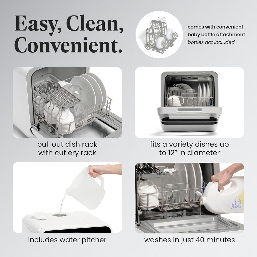 Portable Countertop Dishwasher with 5-Liter Built-in Water Tank - 5-Program System for Home, RV, and Apartment