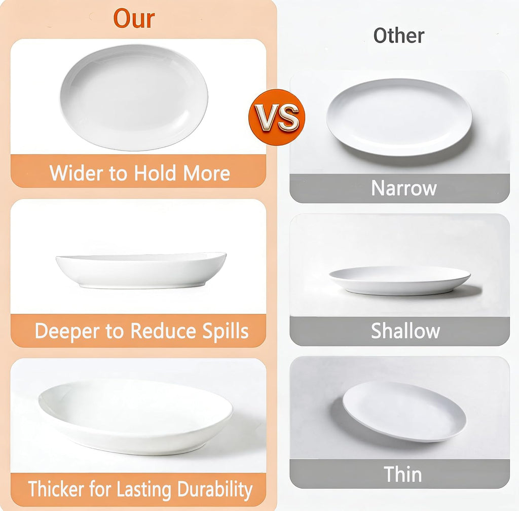 12 Inch Oval Serving Platters Set of 3, White Ceramic Serving Platters for Serving Food, Deep Porcelain Oval Platter