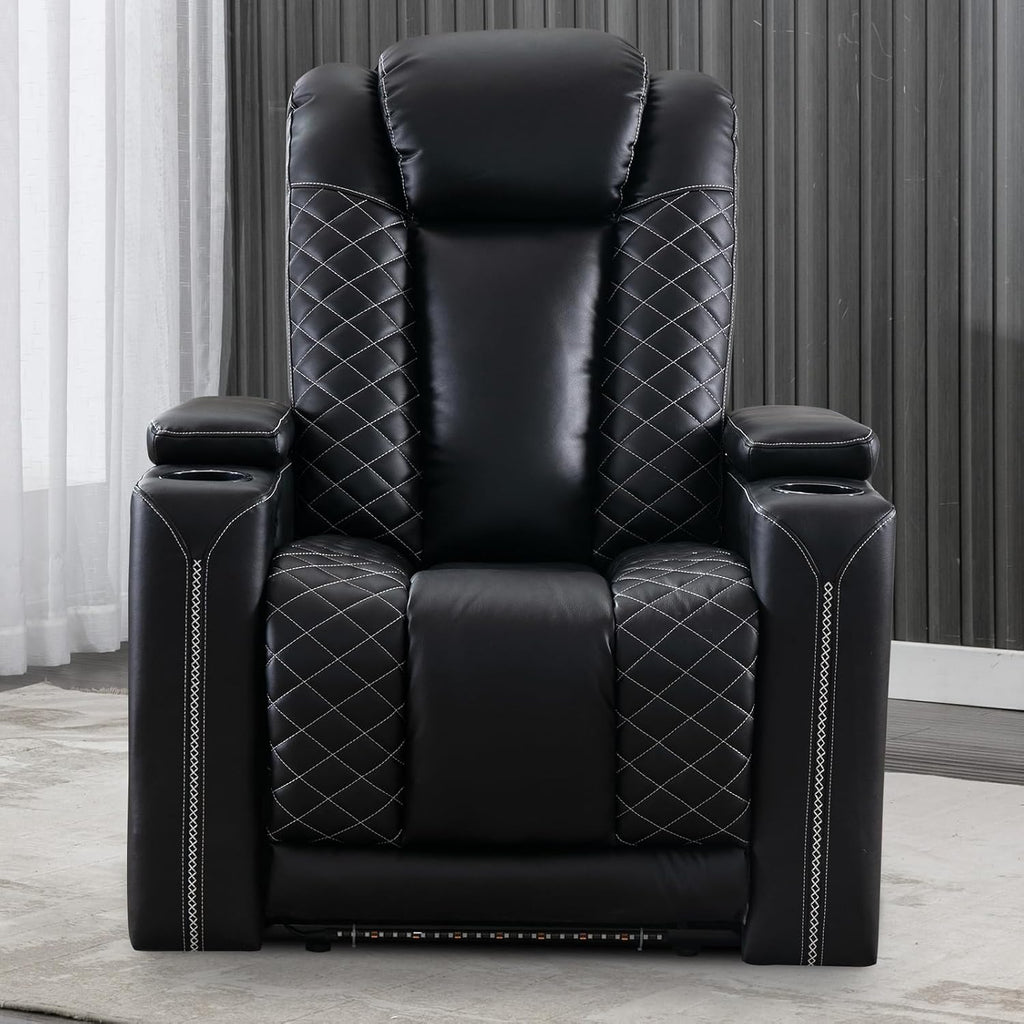 Electric Power Recliner Chairs, Soft PU Leather Single Seat Home Theater Seating with USB Ports, Reclining Sofa Chair