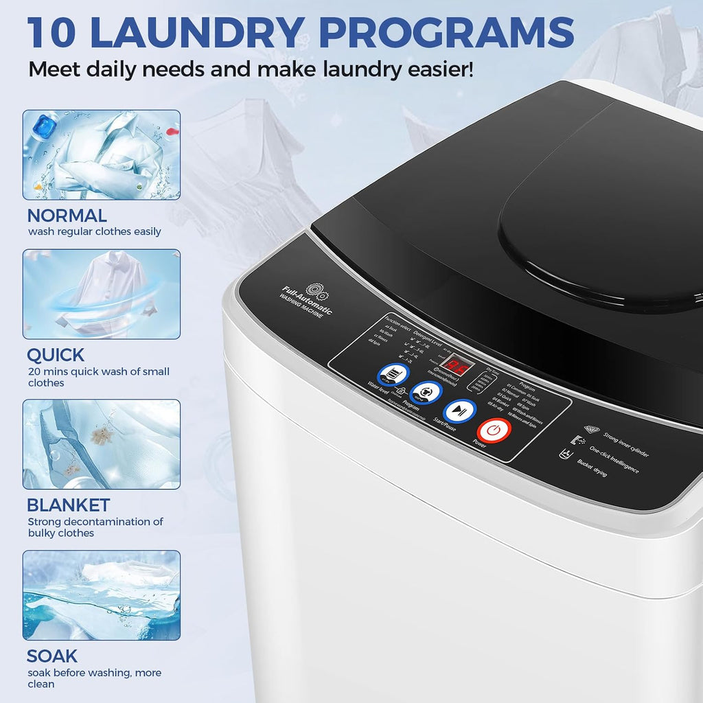 Portable Washing Machine, 20Lbs Capacity Full-Automatic Portable Washer, 2.8Cu.ft Washer and Dryer Combo with Drain