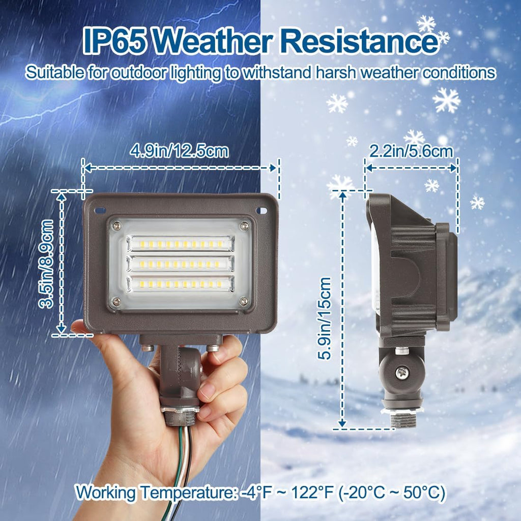 30W LED Flood Light Outdoor, Dusk-to-Dawn Photocell 180° Adjustable Knuckle, 3900LM 5000K Replaces 100W HPS/MH, IP65
