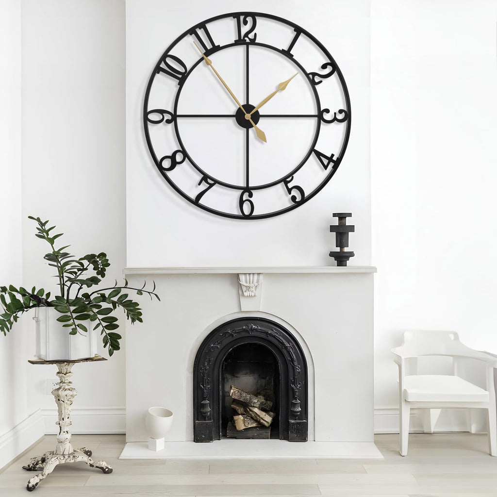 40 Inch Extra Large Wall Clock, Decorative Oversized Arabic Numerals Battery Operated Black Metal Wall Clocks