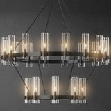 Black Chandelier, 24-Lights Wagon Wheel Chandelier with Glass Shade,48 Inch Large Round Industrial High Ceilings Pendant Lighting Fixture for Dining Room, Living Room, Kitchen Island, Foyer A115-B0D3C5VB5P