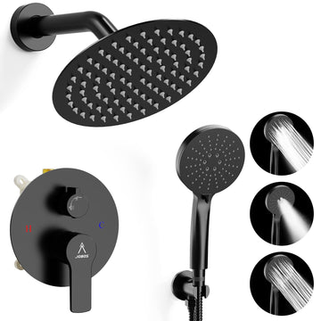 Shower Faucet Set 8IN Brass Rough-In Valve Body Trim Kit Rainfall Included Handle Accessories Complete 2 Functions
