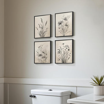 Framed Vintage Rustic Farmhouse Botanical Floral Wall Art, 4 Piece 11x14 In - Set of 4