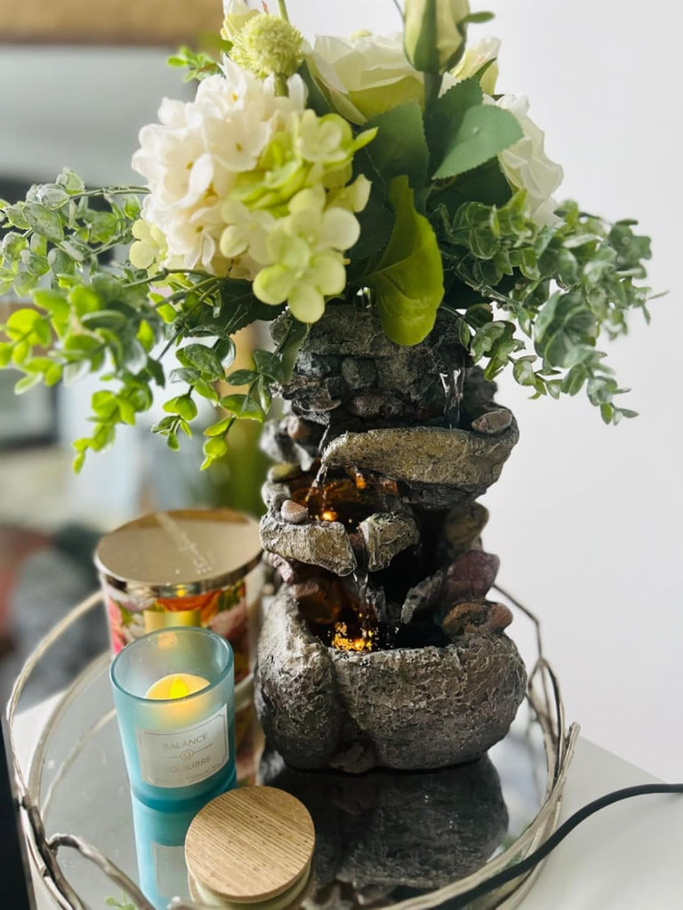 Tabletop Water Fountain with LED Lighting Decor and Ambiance Relaxation Soothing Sound Waterfall Indoor Zen