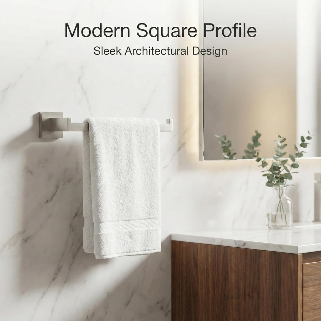5 Piece Bathroom Hardware Set Brushed Nickel, SUS304 Stainless Steel Towel Bar Set, Modern Square Accessories with 16
