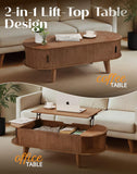 Oval Lift Top Coffee Table with Storage, 47.2" Mid Century Modern Living Room Center Table with 180° Sliding Tambour