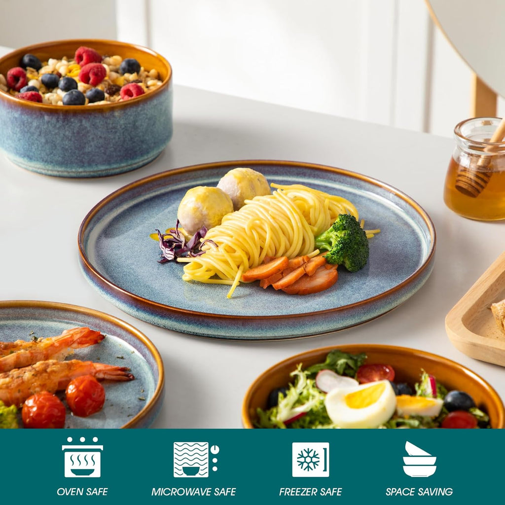 ONION Ceramic Dinnerware Sets, 12 Pieces Stoneware Plates and Bowls Sets for 4