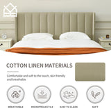 Upholstered Platform Bed Frame/Queen Bed Frame/Modern Geometric Double-Wing Design headboard/Linen Fabric/Easy to