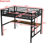 Full Metal Loft Bed with Desk and LED Lights,Heavy Duty Loft Bed Frame with Charging Station and USB for
