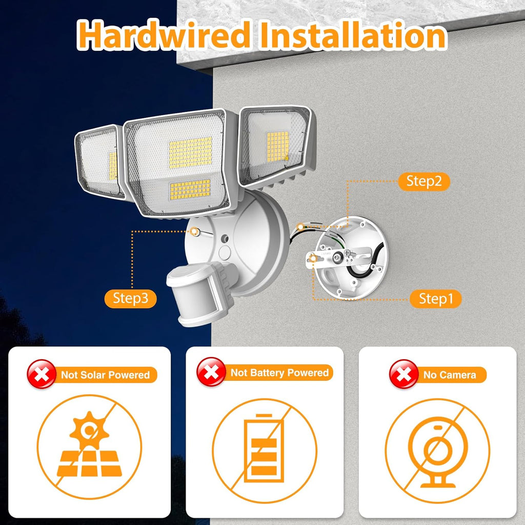90W 10000LM LED Security Lights Motion Sensor Outdoor Lights, 4 Head Dusk to Dawn, 6500K Daylight Flood Lights