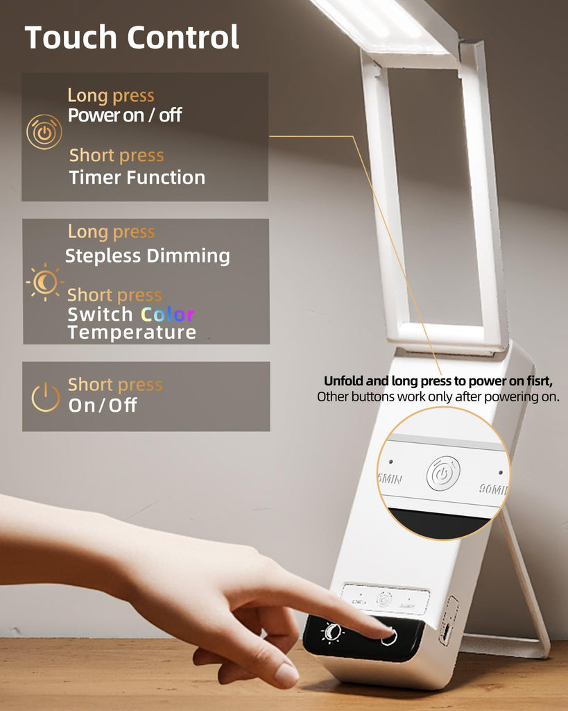 Rechargeable Desk Lamp, 6000mAh Cordless Table Lamp, Portable Desk Lamp, Reading, Craft, Puzzle - Long-Lasting