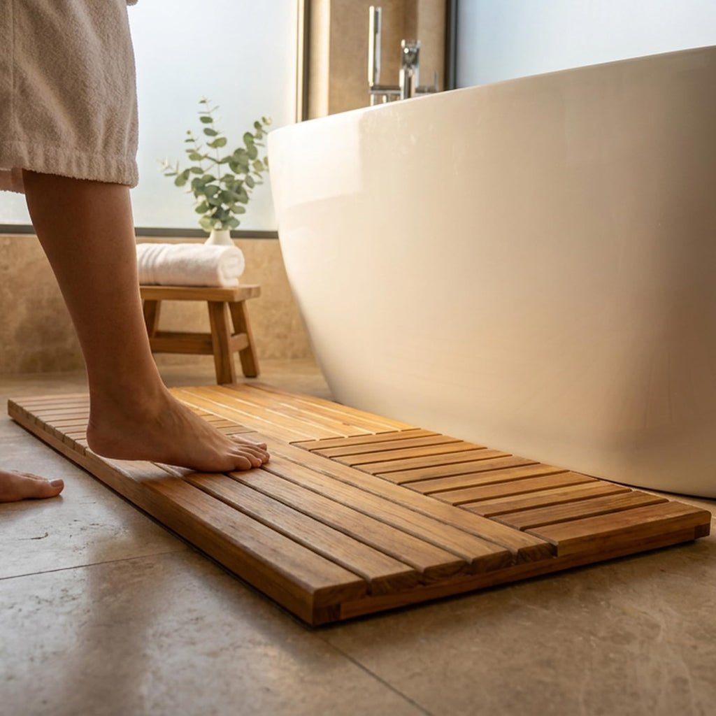 Teak Wood Bath Mat, Extra Large Shower Mats 40 x 20in
