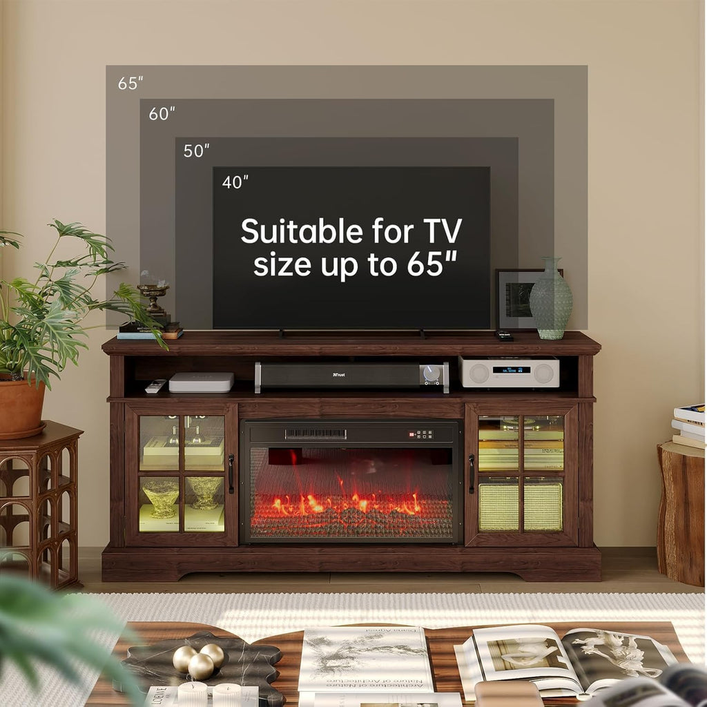 58" Fireplace TV Stand, Modern Entertainment Center for TVs Up to 70", TV Console with Storage Cabinets, Media