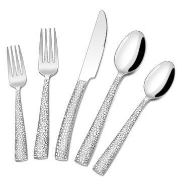 Hammered Silverware Set, 40-Piece Stainless Steel Wave Flatware Set for 8, Food-Grade Tableware Cutlery Set, Utensil