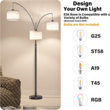 3 Lights Floor Lamp, 78" Tall Standing Lamp with Hanging Drum Shade, Modern Arc Floor Lamps with Heavy Base