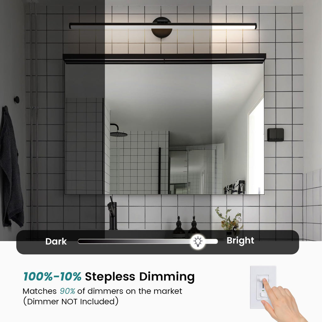 Black Vanity Light 39 Inch Modern Bathroom Light Fixture Over Mirror 24W Dimmable 5CCT LED Vanity Light Restroom