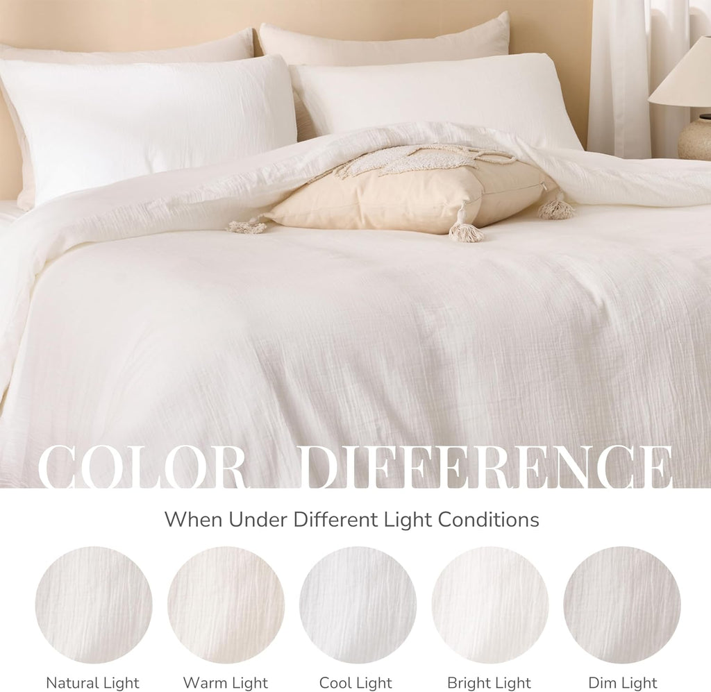 Off White Duvet Cover, 100% Sandwashed Cotton Soft Duvet Cover Set 3 Pieces with Zipper Clousre & Corner