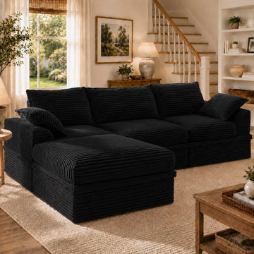 Upgraded Boneless Couch with Storage, Sectional Couches, L-Shaped Modular Cloud Corduroy Sofa with Ottoman &