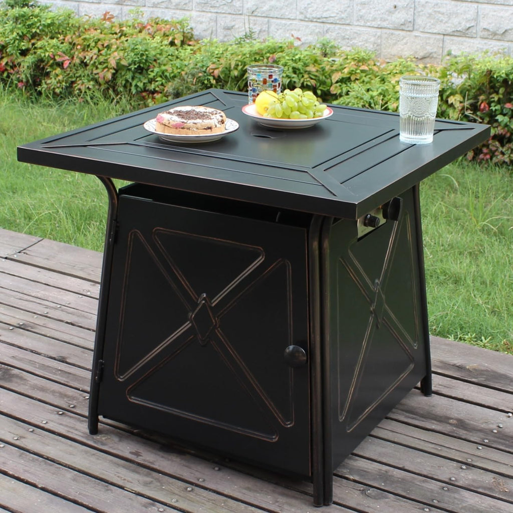 28 inch Propane Fire Pit Table,Gas Fire Pits Table for Outside,50000 BTU Propane Firepit with Lid &Lava Rocks,Gas