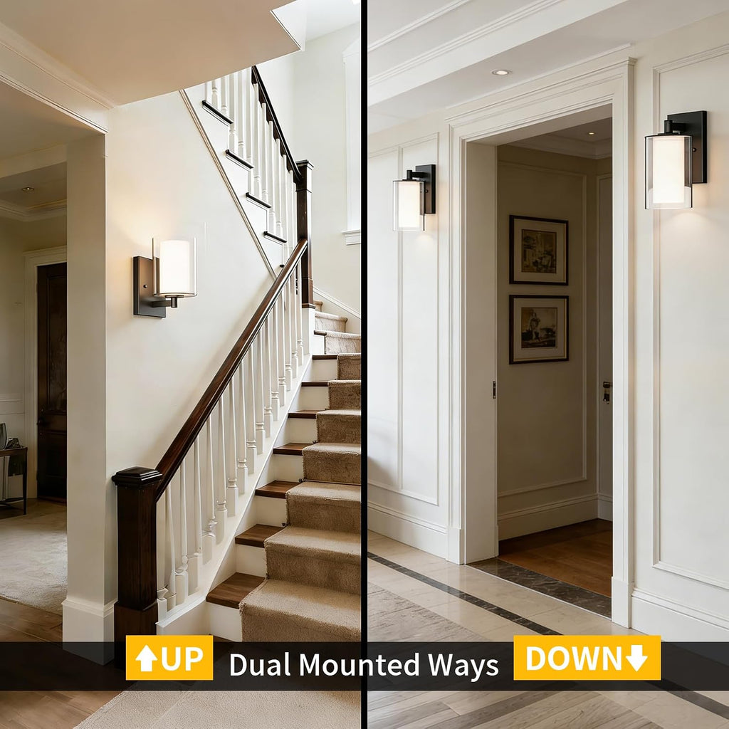Wall Sconces Set of Two, Modern Vanity Lights with Double Clear Glass Shade Matte Black Indoor Farmhouse Wall Lights