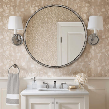 30 Inch Bathroom Hammered Round Mirrors, Silver Hand-Forged Circle Wall Mirrors with Metal Frame, Antique Round