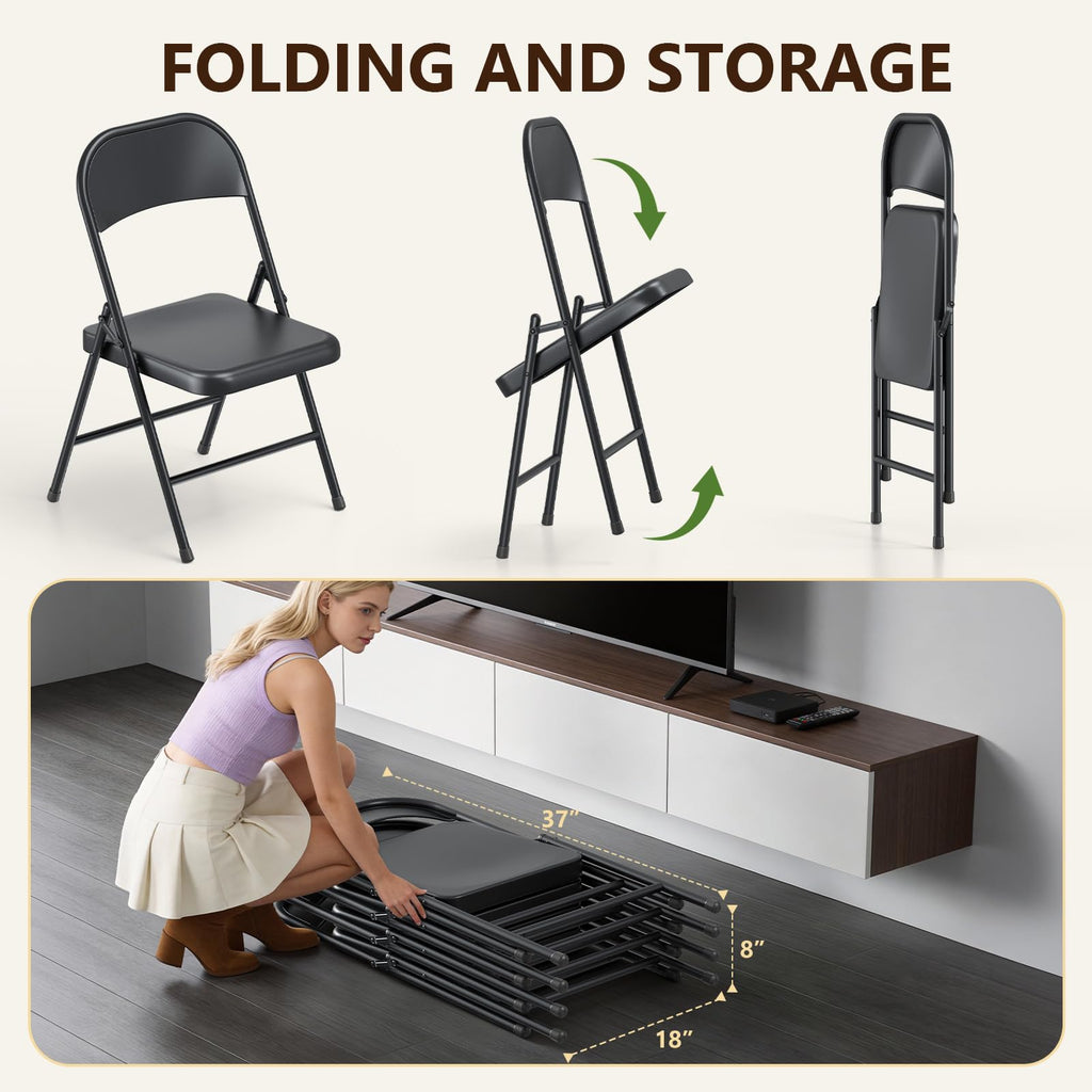 Folding Chairs 4 Pack, Heavy Duty Metal Foldable Chairs, Indoor Outdoor Portable Chair, Event Chair for Wedding Party