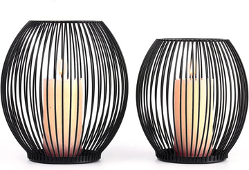 Outdoor Candle Holder Decor Set - Black Candle Holder - Candles Holders for Table Centerpiece - Hurricane Candles