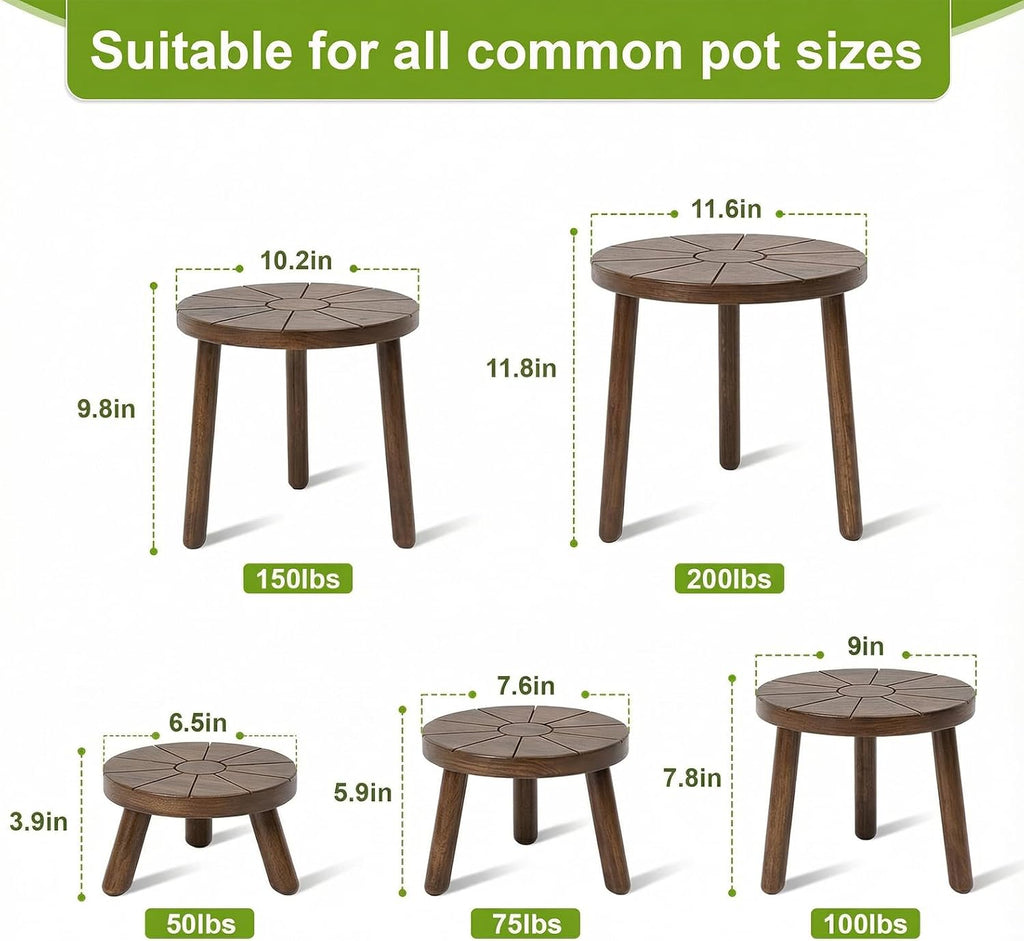 Wood Plant Stands Indoor, 5-Pack Single Plant Stand for 6-12 Inch Pots, Mid-Century Modern Plant Stool, Tall Plant