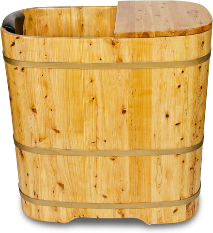 With Lid Japanese Soaking Tub Handcrafted Cedar Freestanding Wooden Bathtub Deep Soaking Tub Small Bathroom Tub Space