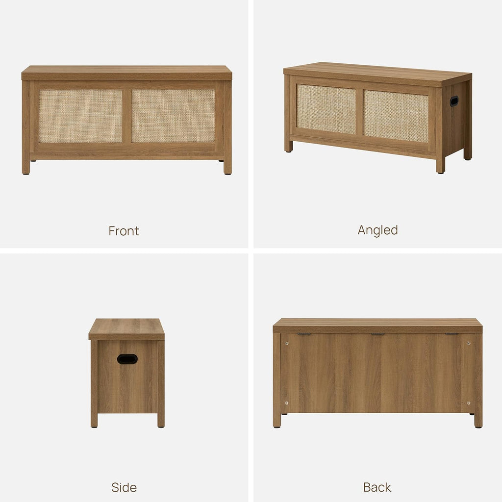 Rattan Storage Chest 39.4" Storage Bench | Boho Storage Truck with 2 Safety Hinges and Flip Top Entryway, Supports