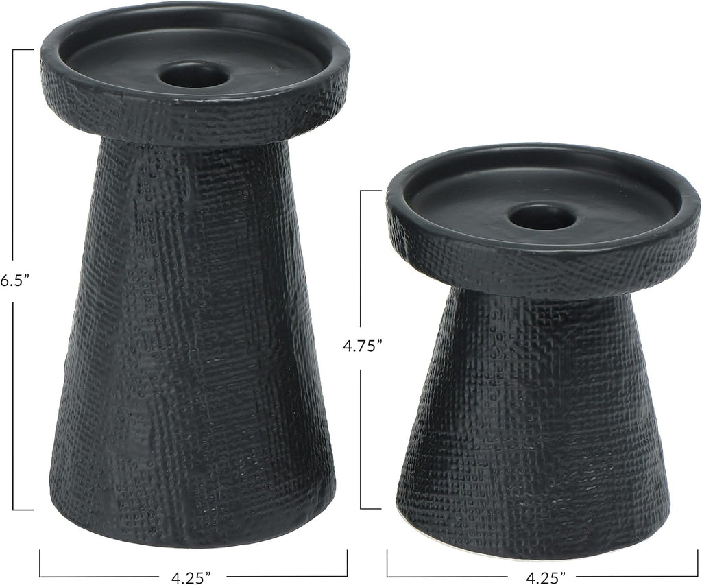 Stoneware Pillar & Taper Candle Holders, Set of 2